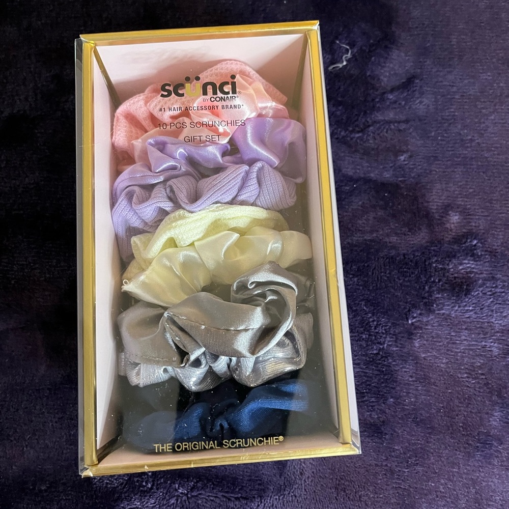 Scunci Scrunchie Set - Pink, Purple, Yellow, Silver, Blue
